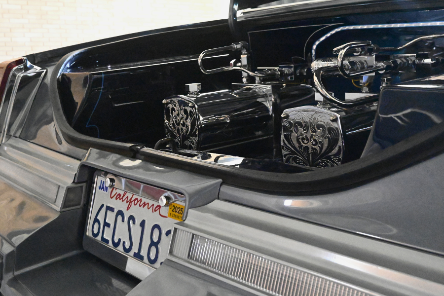 The hydraulic set-up of a Oldsmobile Cutlass Supreme shown off at the Creative Rides Car Show at Norte Vista High School on May 18, 2024.