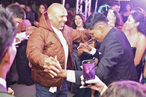 Norte Vista's Principal Jason Marquez dances with Emmanuel Lopez on April 19, 2024.